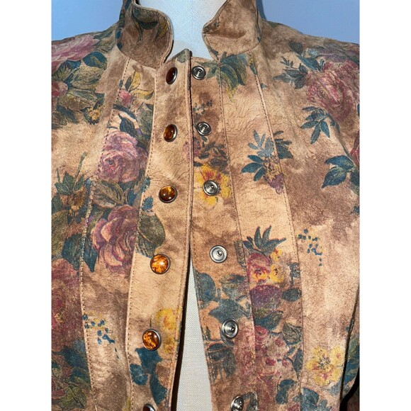 VS2 Women’s Genuine Suede Floral Jacket size S Snap Front Stand Collar Shacket - Picture 2 of 12